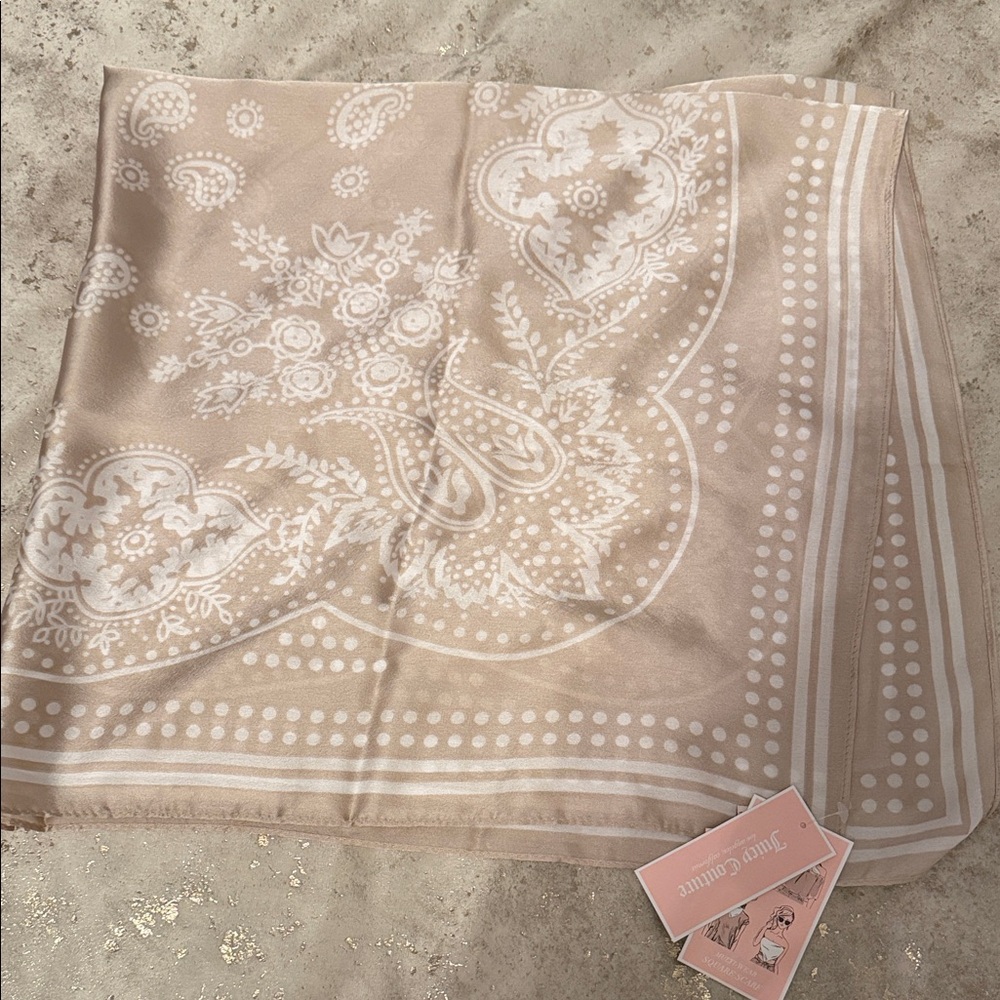 Juicy Couture Beige and White Polka Paisley Square Scarf